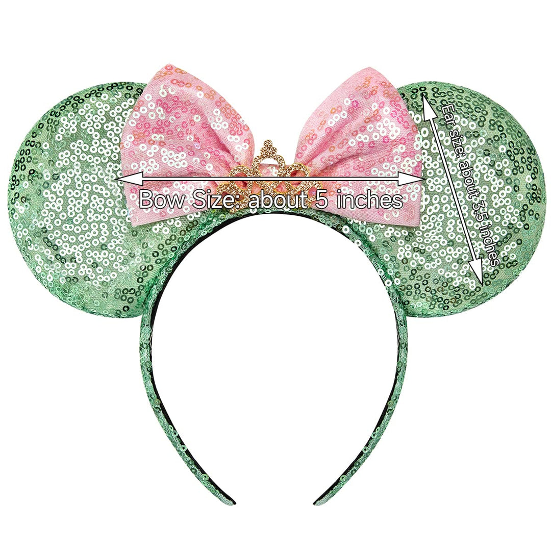 RAZKO Minnie Ears Headband, Sequin Mickey Mouse Ears for Women Girls Hair Accessories (Green Crown L)
