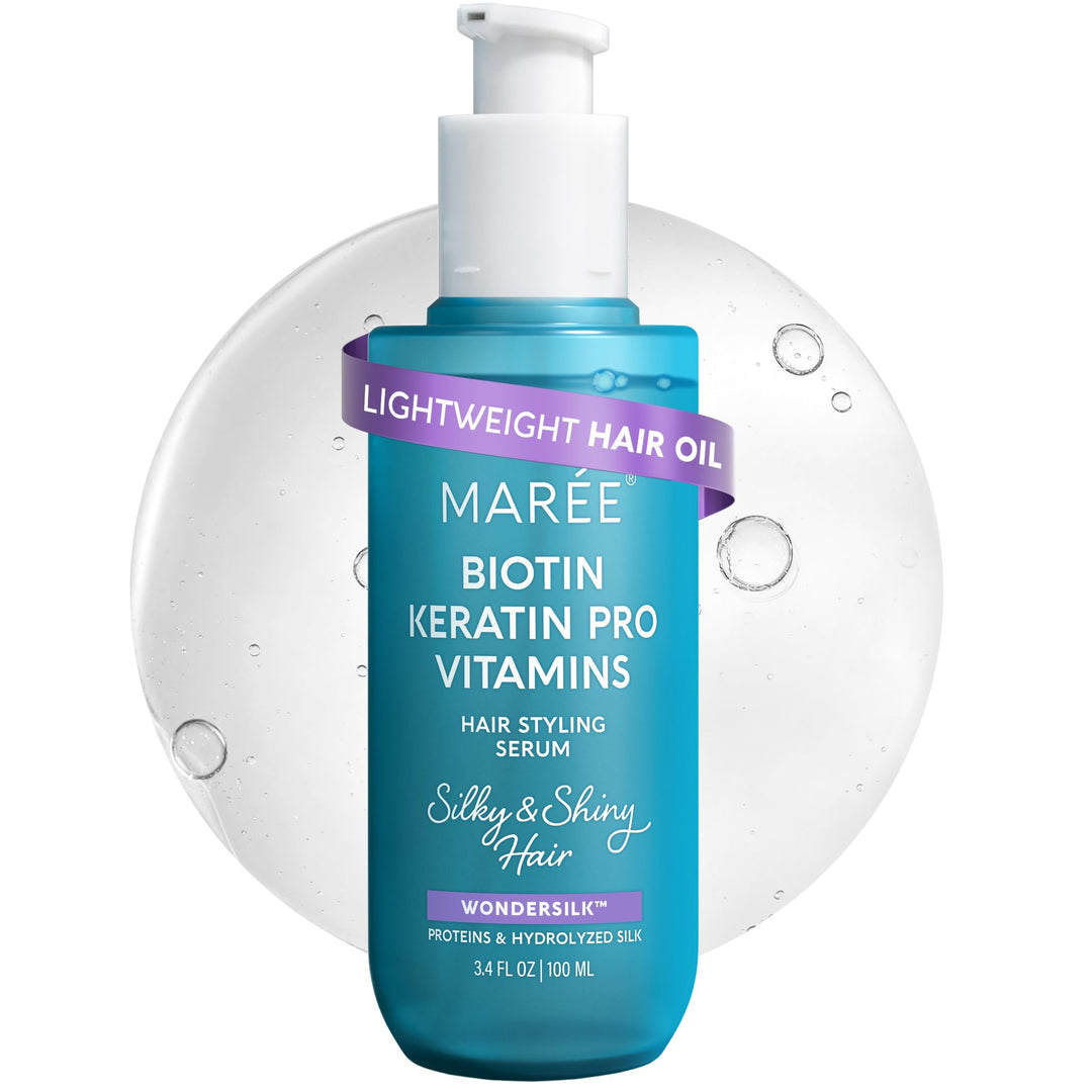 MAREE Hair Oil for Frizzy and Damaged Hair with Vitamins A, E, B5 - Anti Frizz Control Sérum for Curly Women & Men - Aceite de Argán Para el Cabello - Biotin Keratin Antifrizz Products 3.4 fl oz