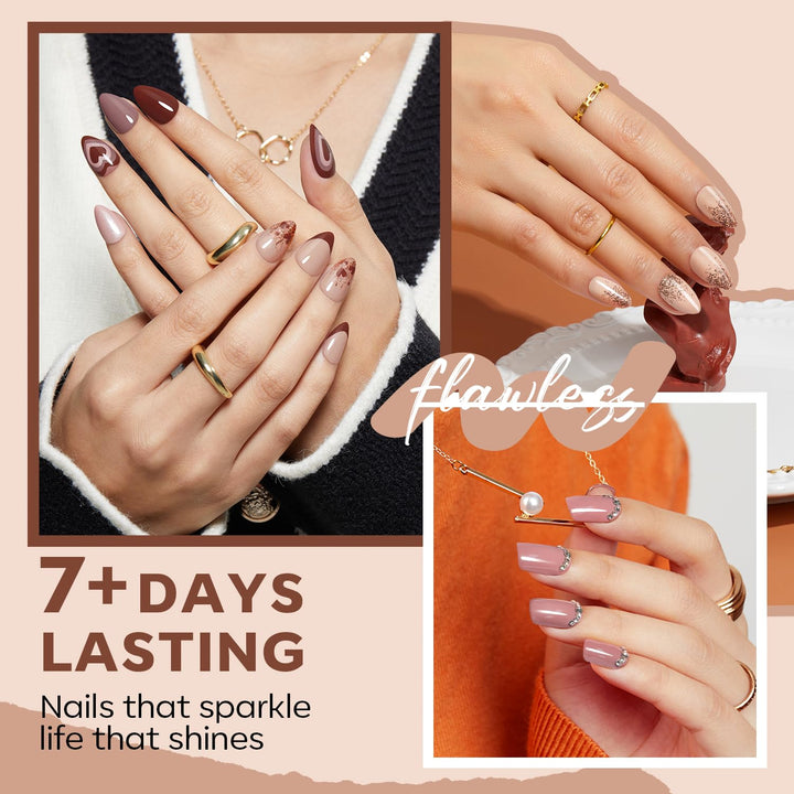 modelones Nail Polish Set 6 Colors, Nude Brown Burgundy Glitter Quick Dry Mini Nail Lacquer Kit, Skin Tone Dark Red Pink Nail Art DIY Home Travel Salon Nail Art Manicure Gift for Women Girls