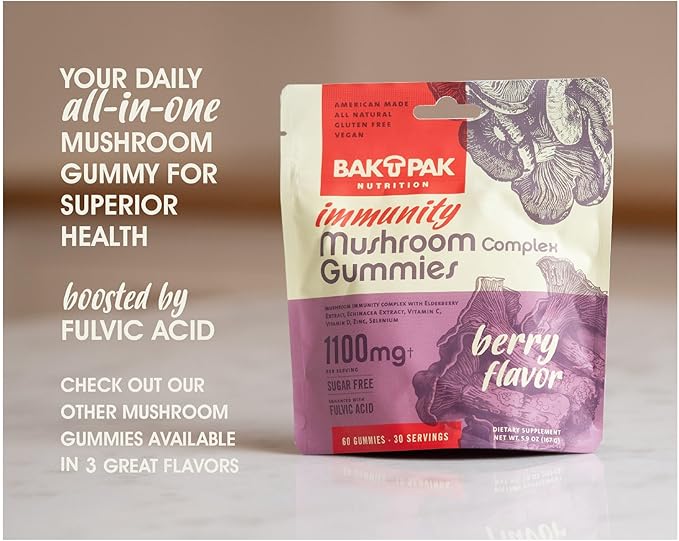 Immunity Mushroom Gummies – Mushroom Supplement w/Reishi, Turkey Tail, Chaga, Lion's Mane, Elderberry, and Echinacea – for Immune Support | Berry Flavor – Sugar Free, Vegan, Gluten-Free, 60 Gummies