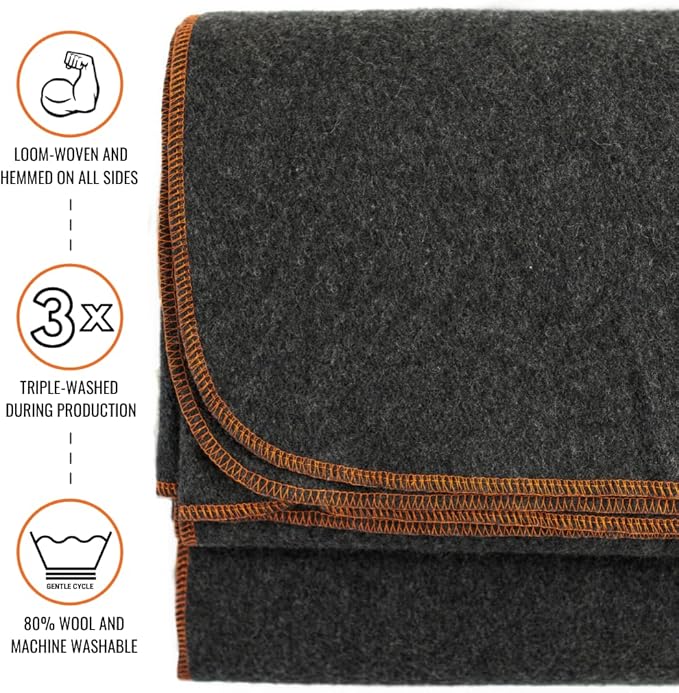 Arcturus Military Wool Blanket - Warm, Thick, Washable - Great for Outdoors, Camping, Stadium Blanket, Picnics, Travel - Car & Bushcraft Survival Kits, Large 64in x 88in 4.5 lb