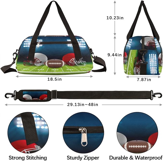 Football Helmet Kids Overnight Duffle Bags Boys Girls Teen Sports Gym Bag for Weekender Travel Gymnastics Dance Ballet