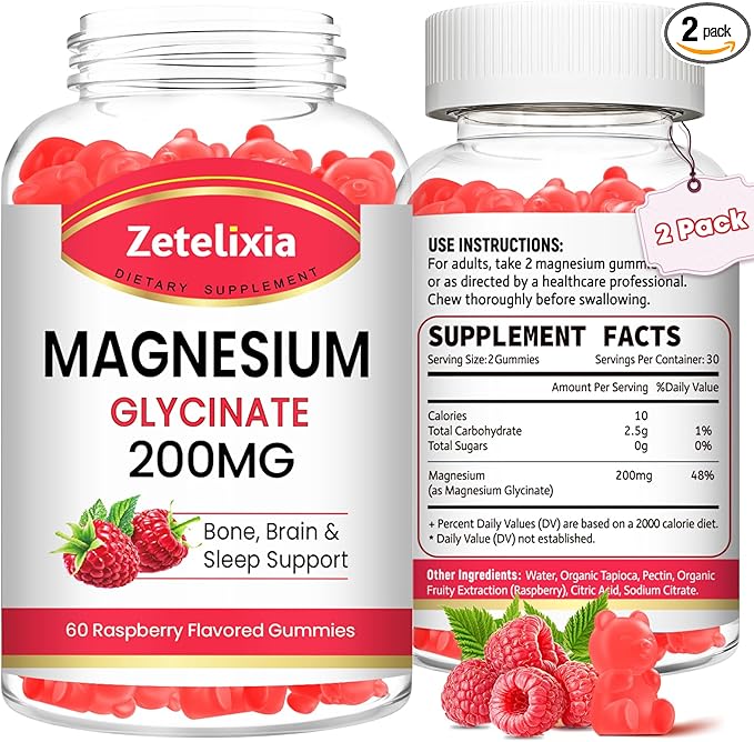 Magnesium Glycinate Gummies, High Absorption Magnesium Glycinate Supplements for Relaxation, Magnesium Chews for Adults and Kids, Raspberry Flavor 120 Count