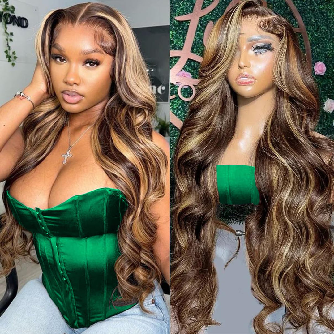 36 Inch Highlight Honey Blonde Lace Front Wig 13  6 Ombre P4/27 Highlight Colored Lace Front Wigs Human Hair Pre Plucked Bleache