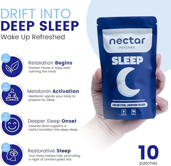 10x Sleep Patches with 6mg Melatonin, Valerian Root, Passion Flower & Hops | Extra Strength Formula for Deep, Restful Sleep | Easy-to-Apply, Long-Lasting & Comfortable