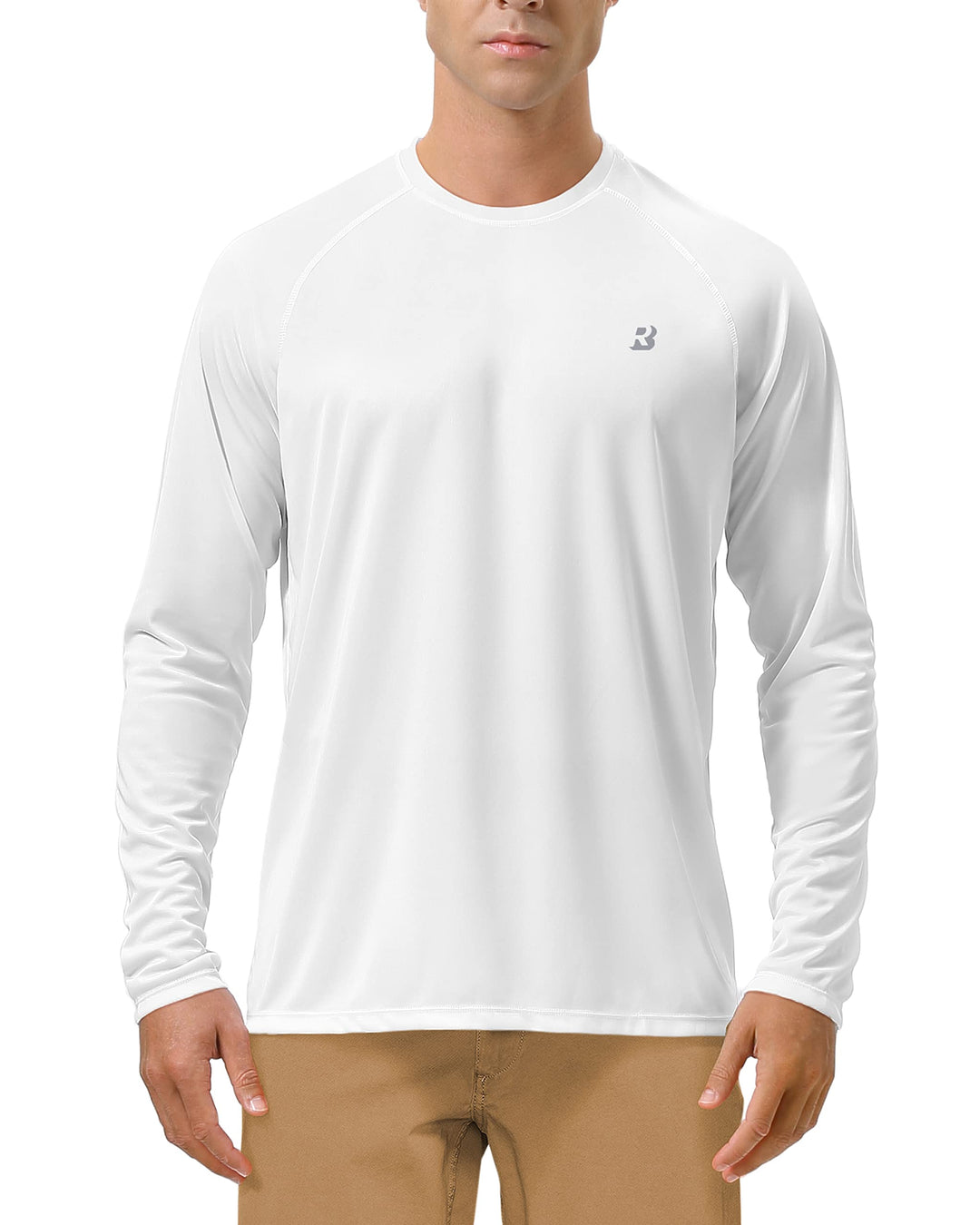 Roadbox Mens UPF 50+ UV Sun Protection Shirts Outdoor Long Sleeve SPF Diving Rash Guard for Fishing Hiking Swimming White