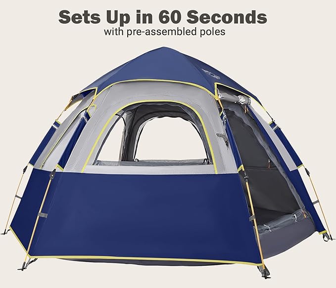 Camping Tent with Instant Setup, 2/3 Person Weatherproof Tent Easy Quick Set Up in 60 Seconds with Rainfly Backpack Tent for Family Camping & Hiking, Upgraded Ventilation,Center Height 66-inch