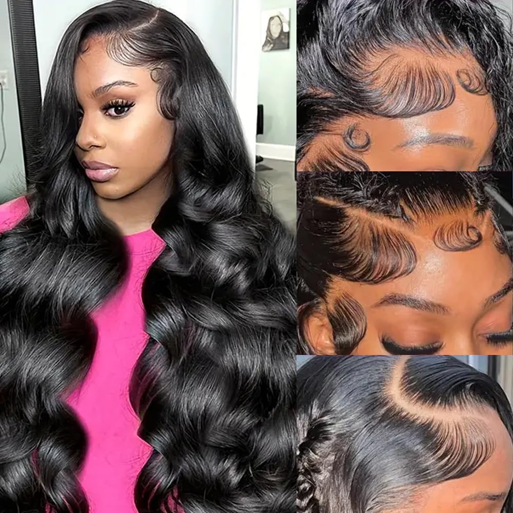 Yilike 13x6 Body Wave Lace Front Wigs Human Hair Pre Plucked Glueless Wigs Human Hair 180% Density 13x6 HD Transparent Frontal Wigs Human Hair for Women 22 Inch