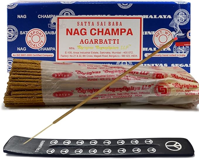 TRUMIRI Incense Stick Holder Bundle with Satya Sai Baba Nagchampa 250g Bulk Incense Sticks Nag Champa Agarbatti - Pack of 1 (Approx 250 Insence-Sticks)