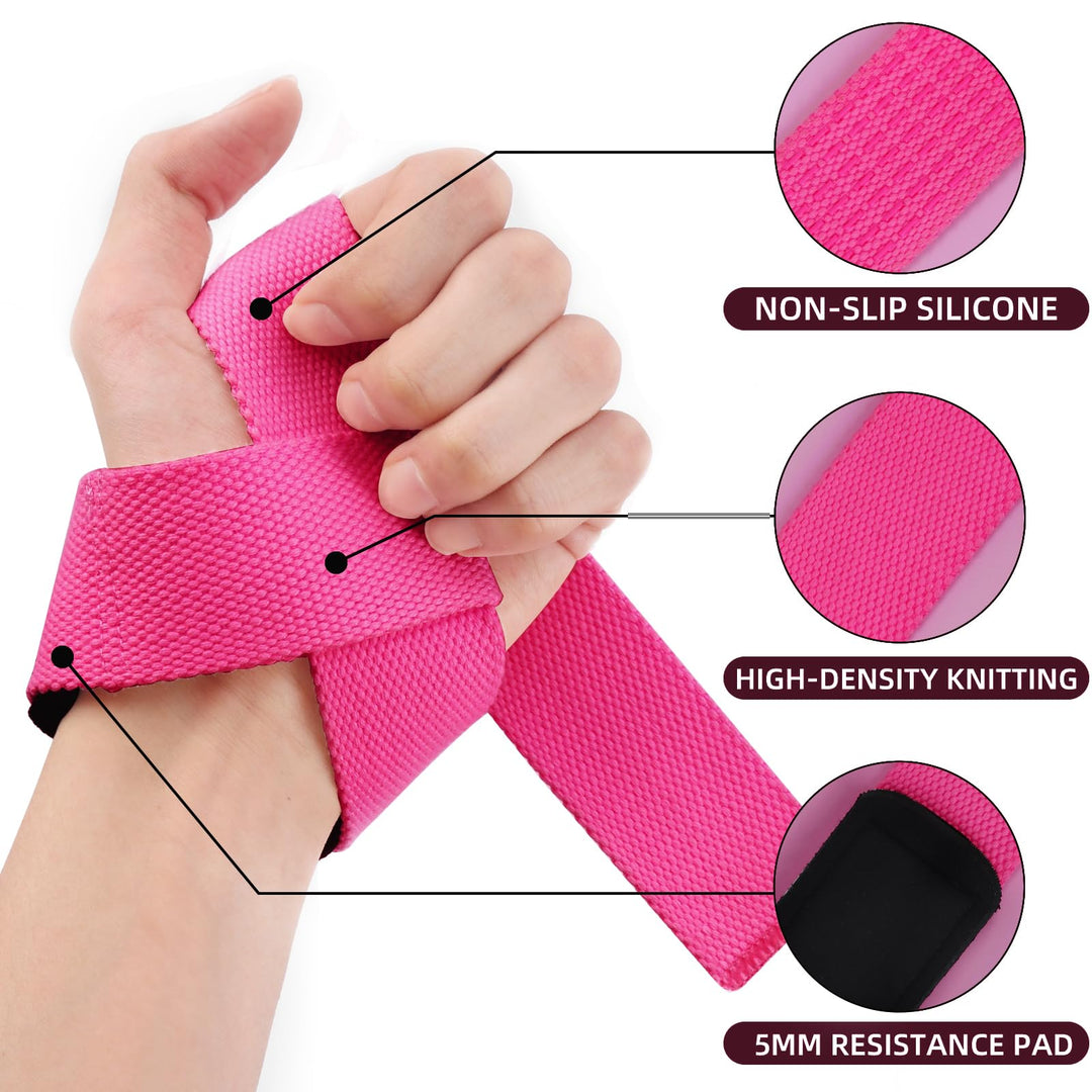 SKDK Cotton Hard Pull Wrist Lifting Straps Grips Band-Deadlift Straps with Neoprene Cushioned Wrist Padded and Anti-Skid Silicone - for Weightlifting, Bodybuilding, Xfit, Strength Training