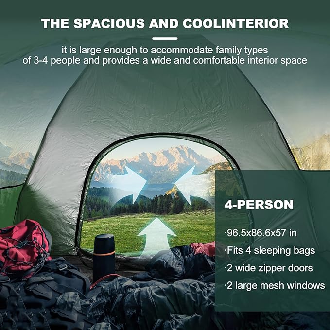 3-in-1 Instant Pop Up Tents for Camping, 2/4/6 Person Camping Tent,60s Automatic Quick Easy Setup Tent, Waterproof Stand Up Family Tents for Camping,Outdoor, Hiking,Beach