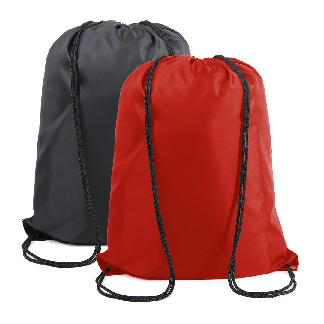 BeeGreen Black and Red Drawstring Backpack Bags Bulk 2 Pack X-Large 22.4" L x 17.5" W Sports Cinch Sack Gym String Bags Machine Washable Heavy Duty for Men Women