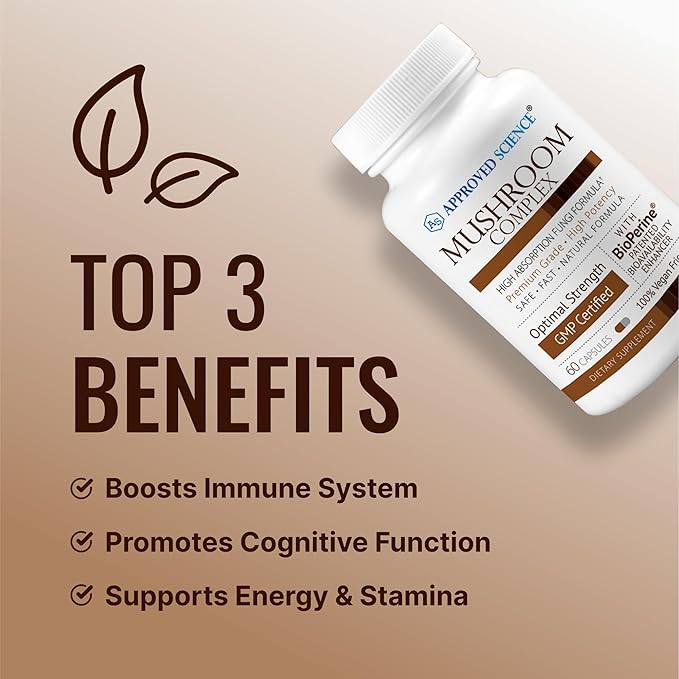 Approved Science Mushroom Complex - Support The Immune System and Cognitive Function - with Lion’s Mane, Chaga, Reishi, Turkey Tail, Shiitake, Oyster, and More - 120 Capsules - Vegan
