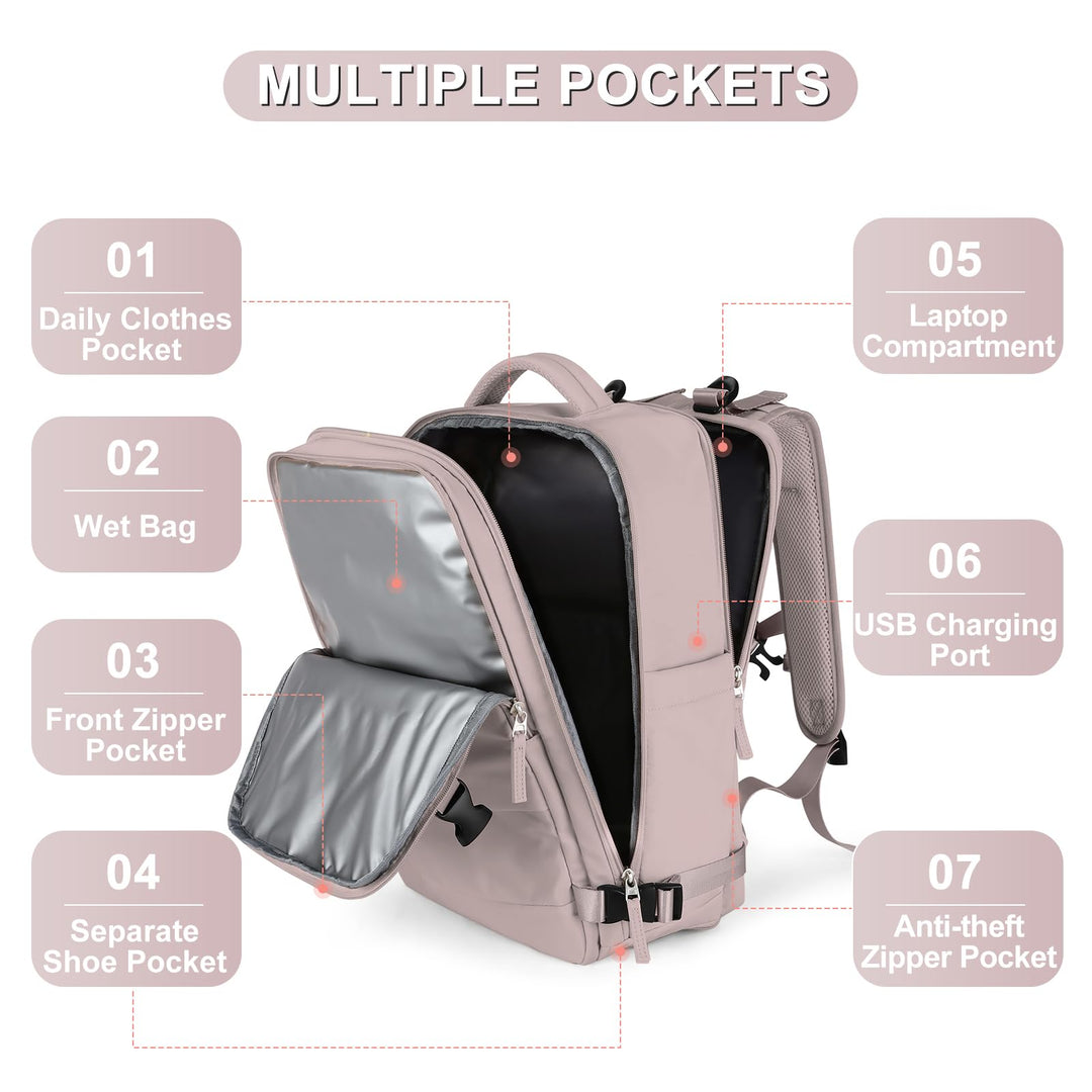 coofay Large Travel Backpack For Women Men Airline Approved Carry On Backpack Flight Approved Waterproof Sports Backpack Casual Daypack Hiking Backpack