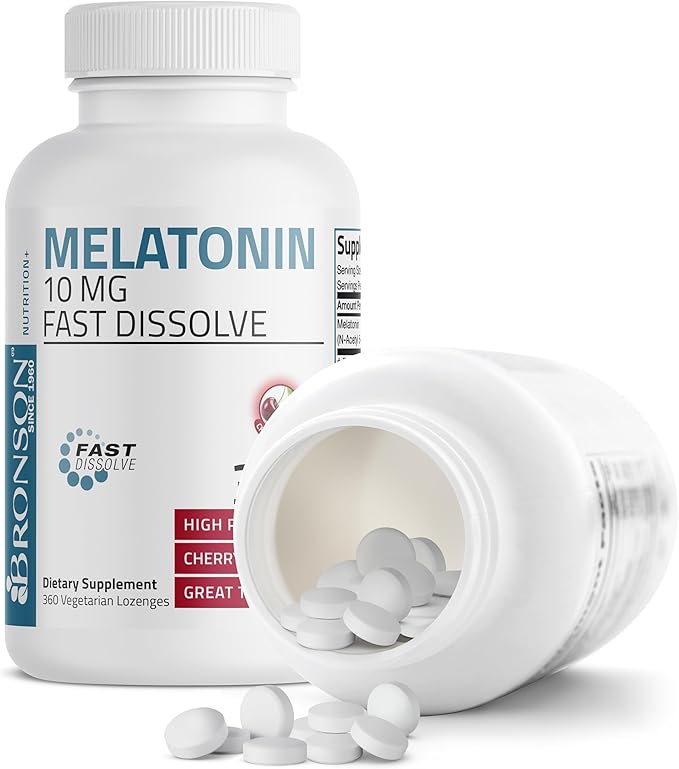 Bronson Melatonin 10mg Fast Dissolve Cherry Flavored Tablets Vegetarian Chewable Lozenges, 360 Count