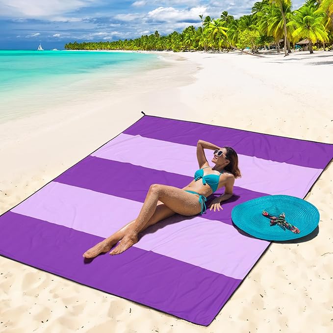 Beach Blanket Waterproof Sandproof Beach Mat 79" X 83" /10'x9'for 2-8 Adults Quick Drying Outdoor Picnic Mat Beach Accessories for Travel, Camping, Hiking