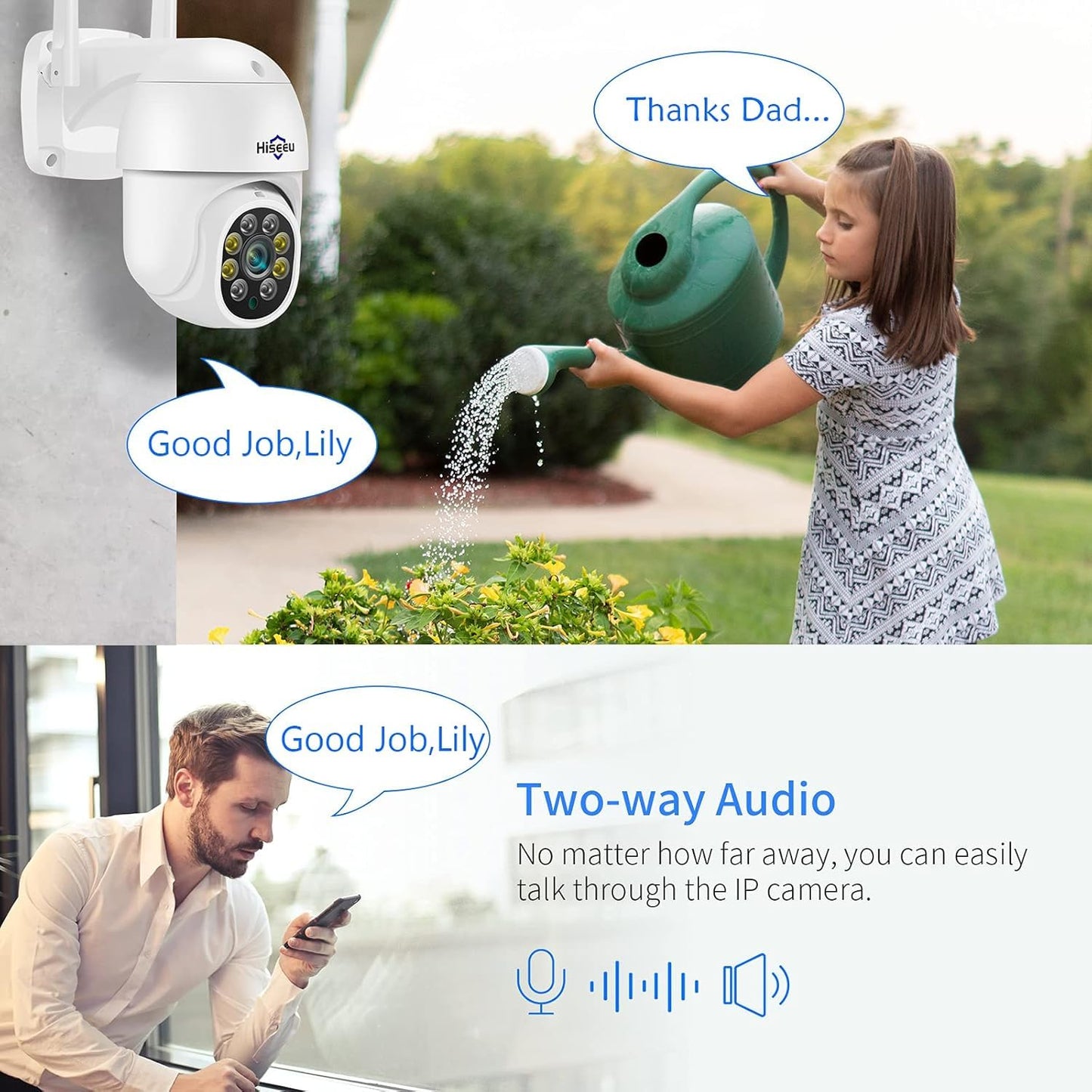 【2K+Auto Tracking】Security Camera Outdoor with Color Night Vision,Hiseeu 3MP PTZ Digital Zoom Wifi Security Camera 360° View CCTV Camera with 2-Way Audio,Auto Cruise,Remote Access,IP66 Waterproof