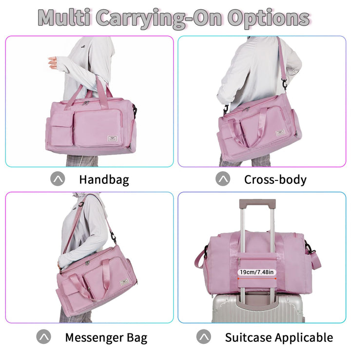 FIORETTO Women's Water-Resistant Gym Duffle Bag with Shoes Compartment, 37L Capacity, Multi-Functional, Ideal for Travel, Gym, Sports, Weekender, with Toiletry Bag, Pink