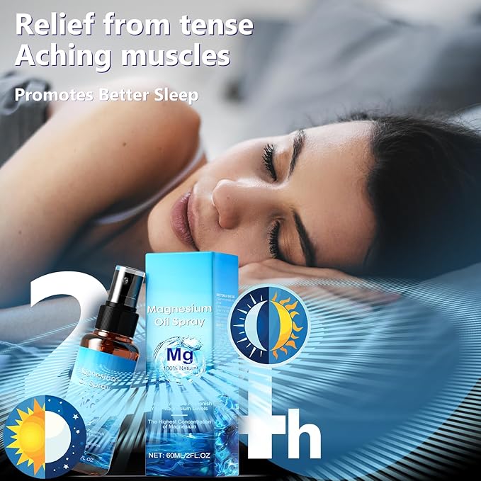 Magnesium Oil Spray, 100% Pure Natural Magnesium Oil Extra Strength, 60Ml Skin & Body Organic Magnesium Chloride Oil Spray, Liquid Magnesium Skin Spray for Feet
