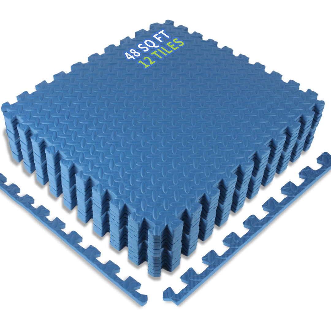 Puzzle Exercise Mat ½ in Thickness, 24'' x 24'' EVA Foam Floor Tiles, 12 Tiles Protective Flooring Mats Floor Interlocking Foam Gym Floor Mats for Home Gym Equipment Covers 48 SQ FT, Blue