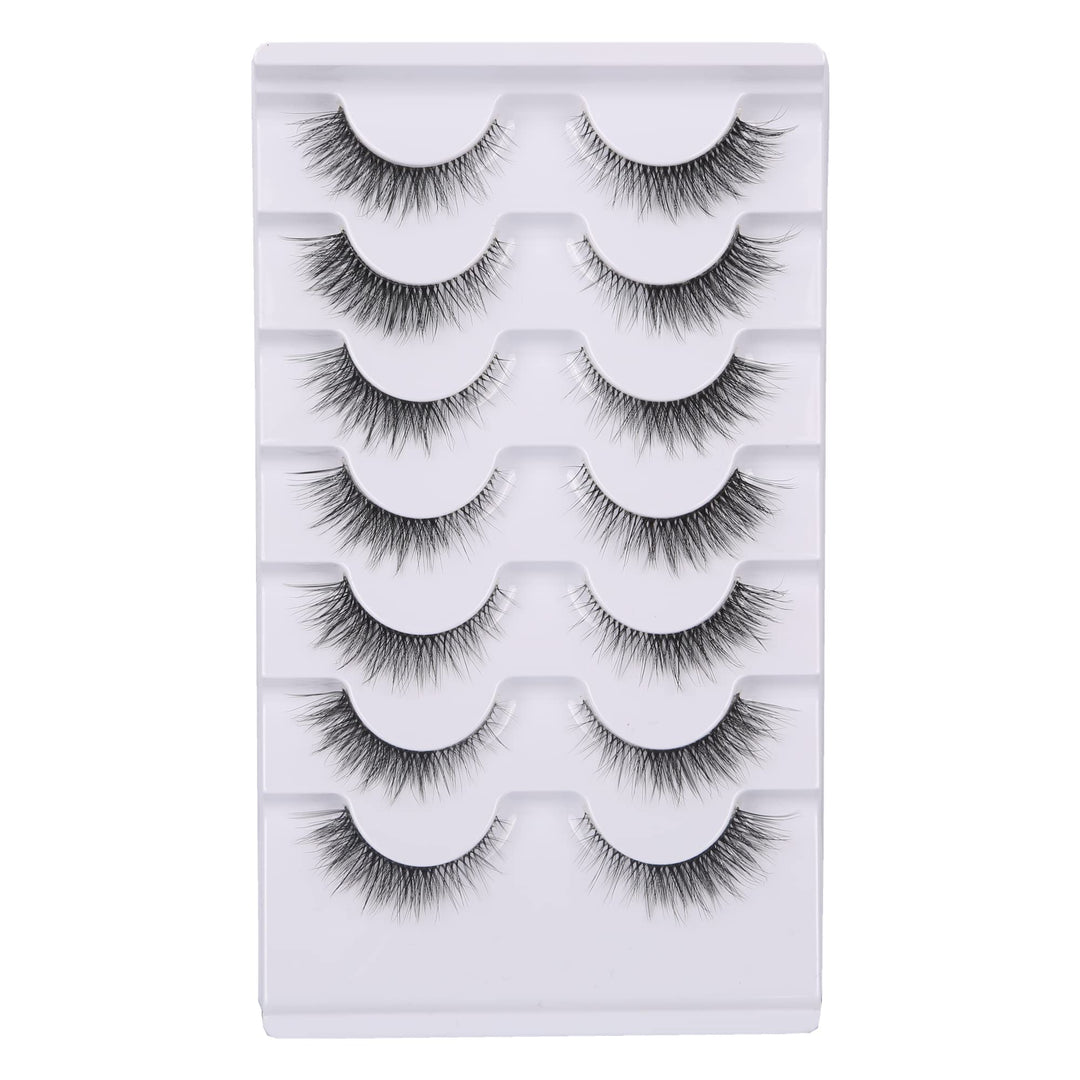 Gmagictobo Lashes Natural Cat Eye Look Clear Band False Eyelashes Wispy Lashes Fluffy 3D Faux Mink Eyelashes Short Fake Eyelashes 7 Pairs Pack