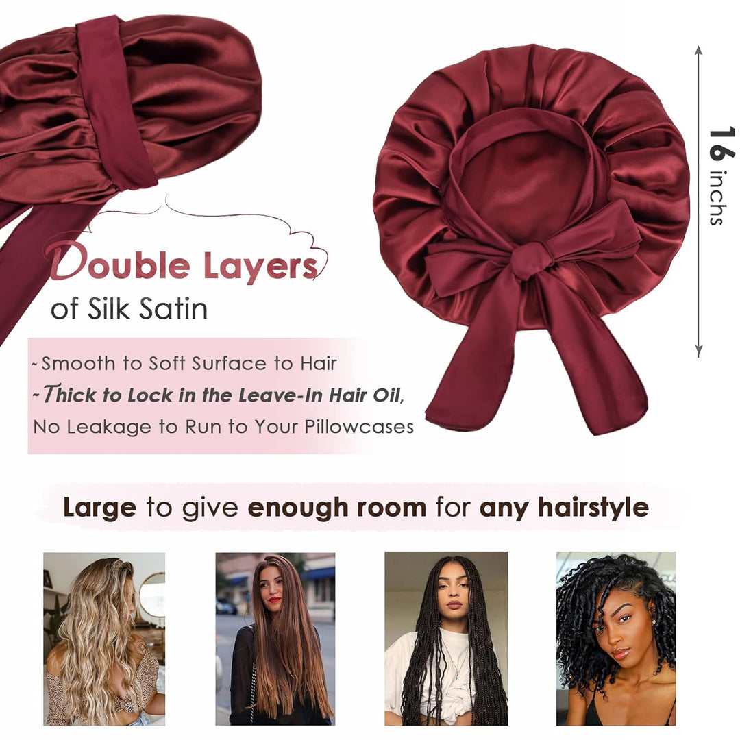 Silk Sleeping Bonnet for Women | Double Layer Satin Lined | Burgundy