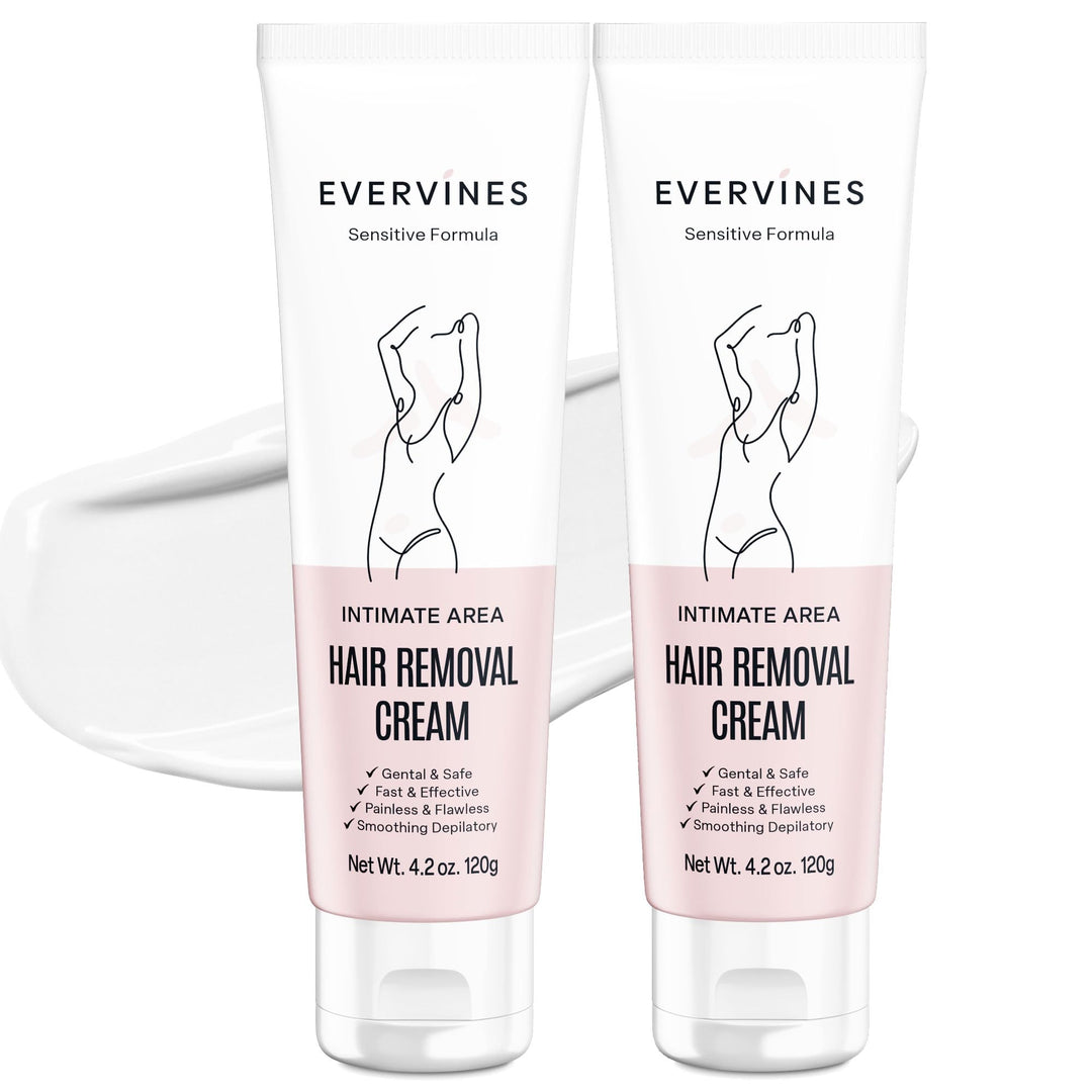 Evervines hair removal cream for women: whole body intimate bikini line face leg underarm area depilatory - home travel use with scraper (4.2oz).