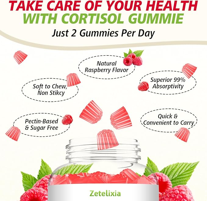 2 Pack 16-in-1 Cortisol Gummies for Women, Sugar Free Cortisol Gummies Supplement with Ashwagandha, Rhodiola Rosea, Magnesium, L-theanine for Relaxation, Sleep, Cognition, Raspberry Flavor, 120Ct