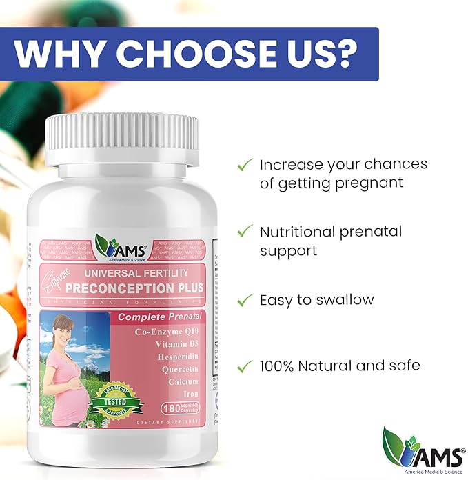 America Medic & Science Preconception Plus (180 Capsules) Conception and Fertility Supplement | Physician Formulated Pills to Support Conception | Prenatal Vitamins Best for Women Trying to Conceive