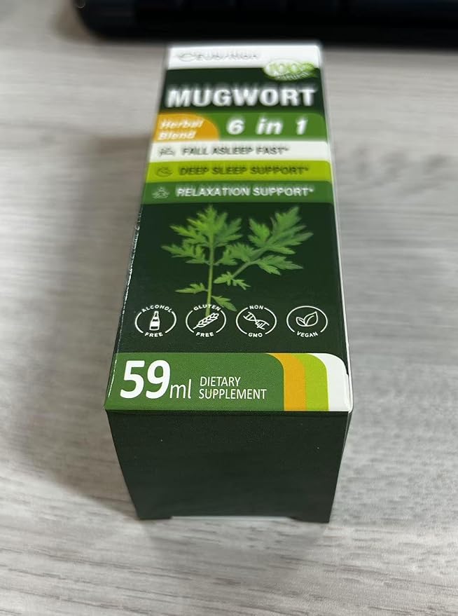 Mugwort Herb Liquid Drops for Sleep Support, Mugwort Leaves(Artemisia vulgaris) All in 1 Formula for Relaxation Support, Herbal Supplement with Valerian Chamomile Tulsi Lavender Extract.2oz