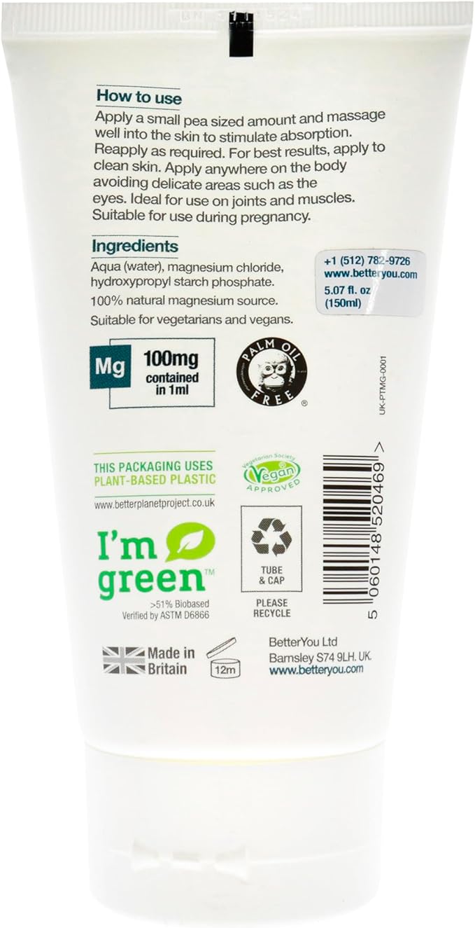 BetterYou Magnesium Gel - Relaxing Muscle Rub - Topical Magnesium for Effective Absorption - Tense Joint Support and Sore Muscle Relief - 5.07 oz (Pack of 3)