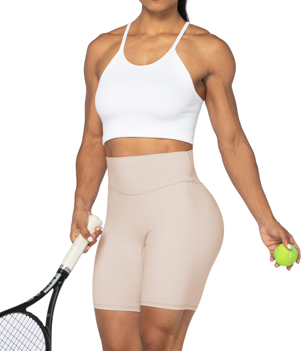 Sunzel 8" High Waist Biker Shorts for Women No Front Seam Soft Yoga Workout Gym Bike Shorts Tummy Control Squat Proof Beige