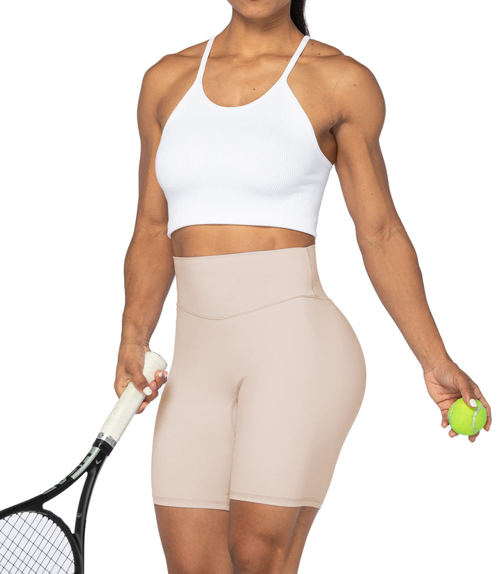 Sunzel 8" High Waist Biker Shorts for Women No Front Seam Soft Yoga Workout Gym Bike Shorts Tummy Control Squat Proof Beige