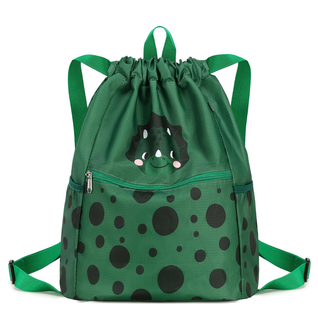 Ryushoyo Dinosaur Drawstring Backpack Bulk for Kids Girls Boys Gym Dance String Bags Water Resistant Lightweight Triceratops Green