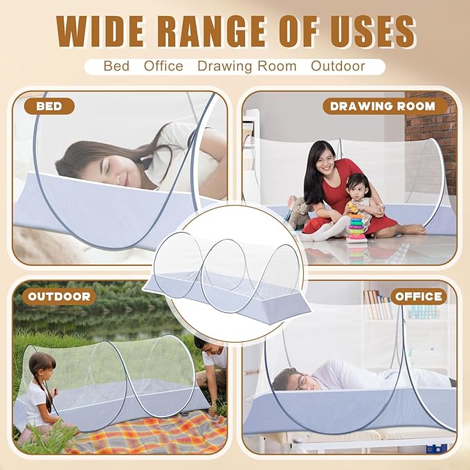 2 Pcs Large Pop up Mosquito Tent Nets Portable Foldable Mosquito Nets for Bed Camping Travel Patio Outdoor Crib Bug Netting Mesh Tent Canopy for Adults Baby Bedroom (78 * 39 * 28 Inch)