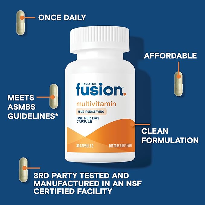 Bariatric Fusion One Per Day Bariatric Multivitamin with Iron | Easy to Swallow Capsule | Vitamin for Bariatric Surgery Patients | Gastric Bypass and Sleeve Gastrectomy | 30 Count | 1 Month Supply