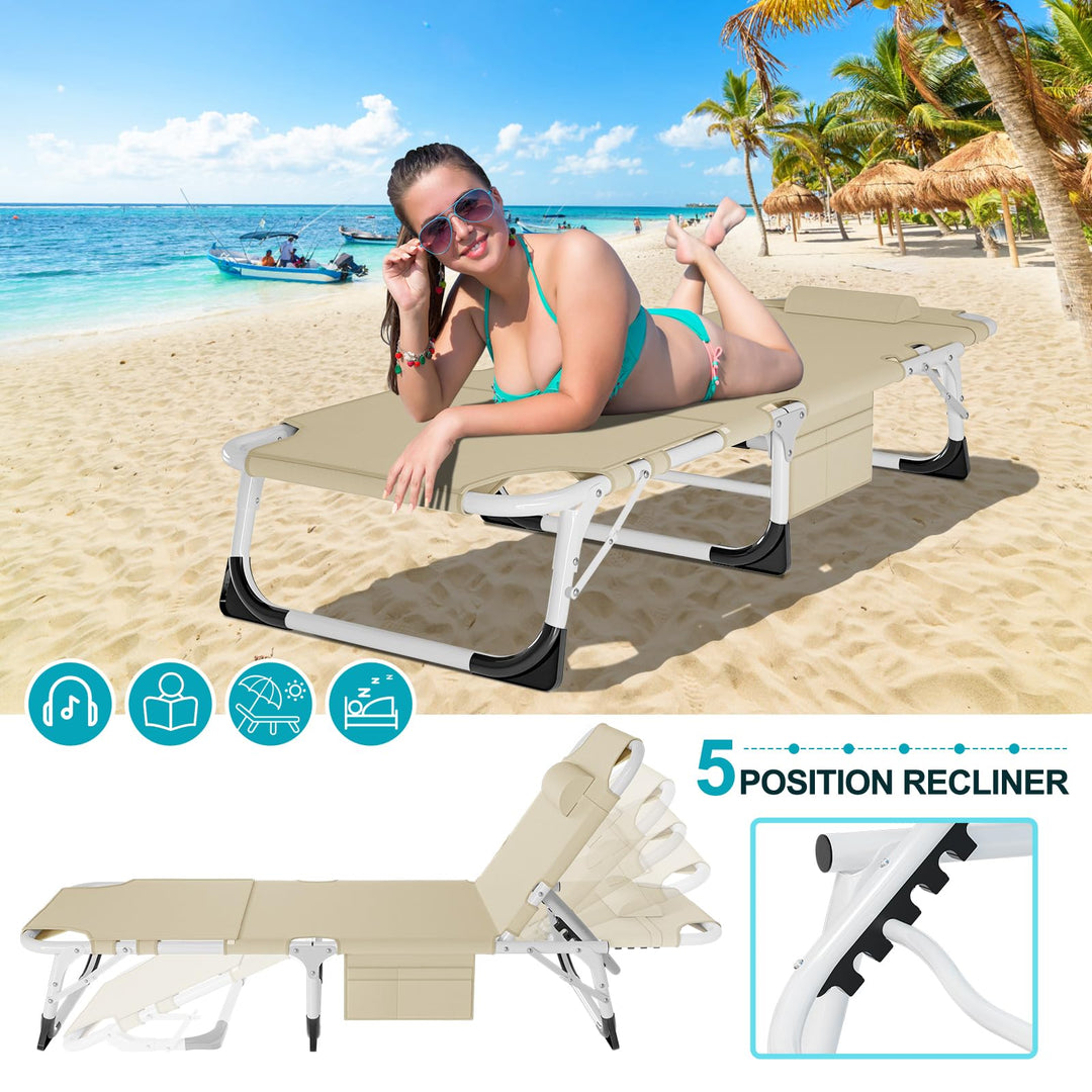 ABORON Folding Camping Cot W/Mat for Adults, Adjustable Heavy Duty Outdoor Bed,1200 D Layer Oxford Travel Camp Cots