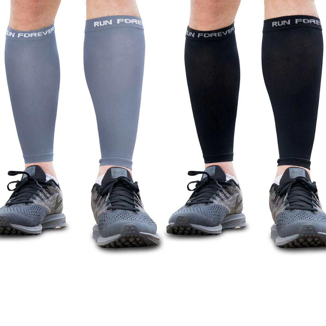 Run Forever Calf Compression Sleeves for Men and Women - Leg Compression Sleeve - Footless Compression Socks for Runners, Shin Splints, Varicose Vein & Calf Pain Relief - 2-pack Black/Grey Small