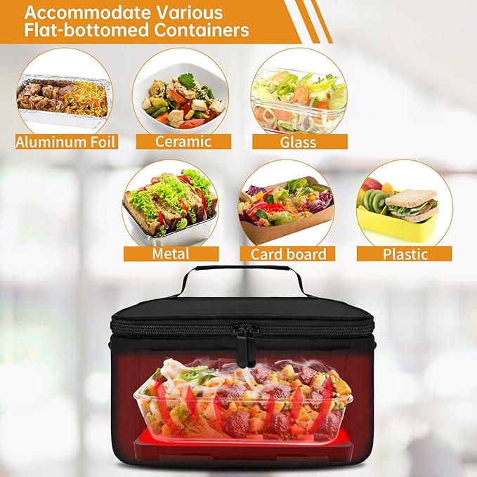 Aotto Portable Oven, Electric Lunch Box Food Heater - 12V/24V/110V 3-in-1 Car Food Warmer - Mini Personal Microwave Heated Lunch Box Warmer for Car, Truck, Travel, Office & Home Use - Black
