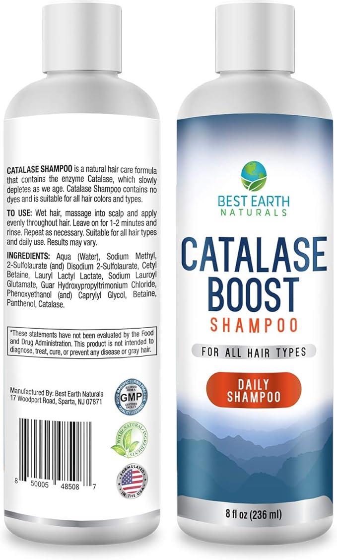 Best Earth Naturals Catalase Formula Starter Set with 60 Capsules of Catalase 10,000 Shampoo 8 Ounces and Conditioner 8 Ounces