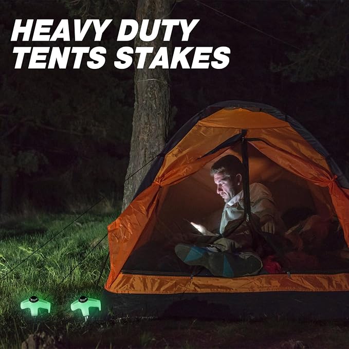 Hicarer 20 Pcs 8'' Screw in Tent Stakes Heavy Duty Ground Anchors Screw in Tent Pegs Ground Stakes Tent Spikes Metal Tent Spikes with Hex Head Driver for Camping Garden Canopies (Luminous White)