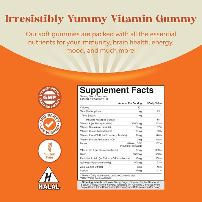 Natures Craft Bundle of Potent Daily Multivitamin Gummies for Adults for Energy and Immunity and Chewable Vitamin C Gummies for Adults Halal Vitamin C Immune Support Gummies