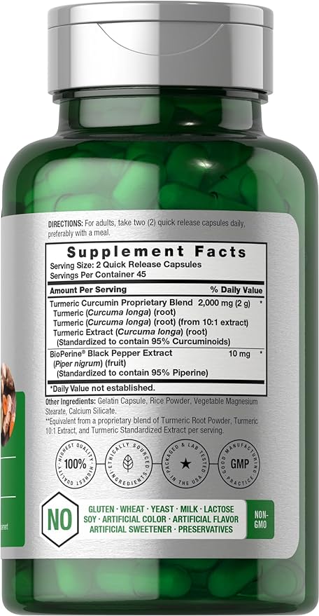 Horbäach Turmeric Curcumin Supplement 2000mg | 90 Capsules | Complex with Black Pepper | Non-GMO, Gluten Free