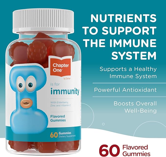 Zahler - Chapter One Immune Support Gummies for Kids with Vitamins C, Zinc & Black Elderberry (60 Flavored Gummies) Kosher Immunity Vitamin C & Elderberry Gummies for Kids & Adults - Made in USA