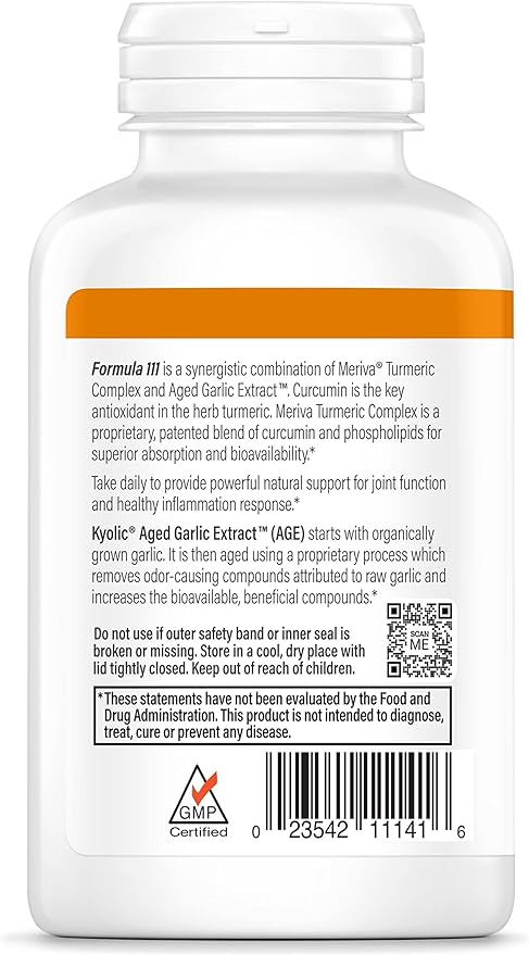 Kyolic Aged Garlic Extract Formula 111, Healthy Inflammation Response, Curcumin, 100 Capsules (Packaging May Vary)