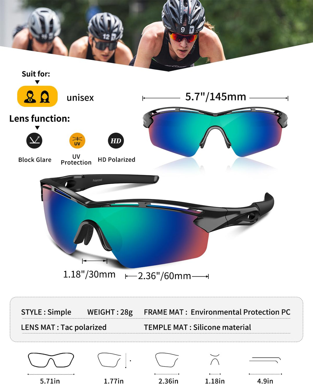 Polarized Sports Sunglasses for Men Women Youth Baseball Cycling Running Driving Fishing Tennis Golf Motor TAC UV400 TR90
