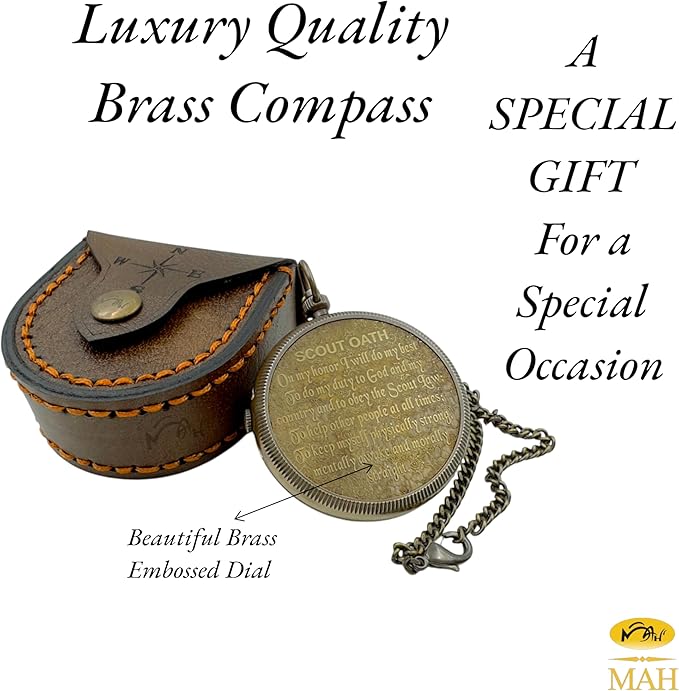 Handmade Scout Compass with Engraved Oath – Solid Brass, Perfect Motivational & Inspirational Gift for Boys, Teenagers & Scouts, Adventure Compass for Hiking, Camping & Outdoor Lovers