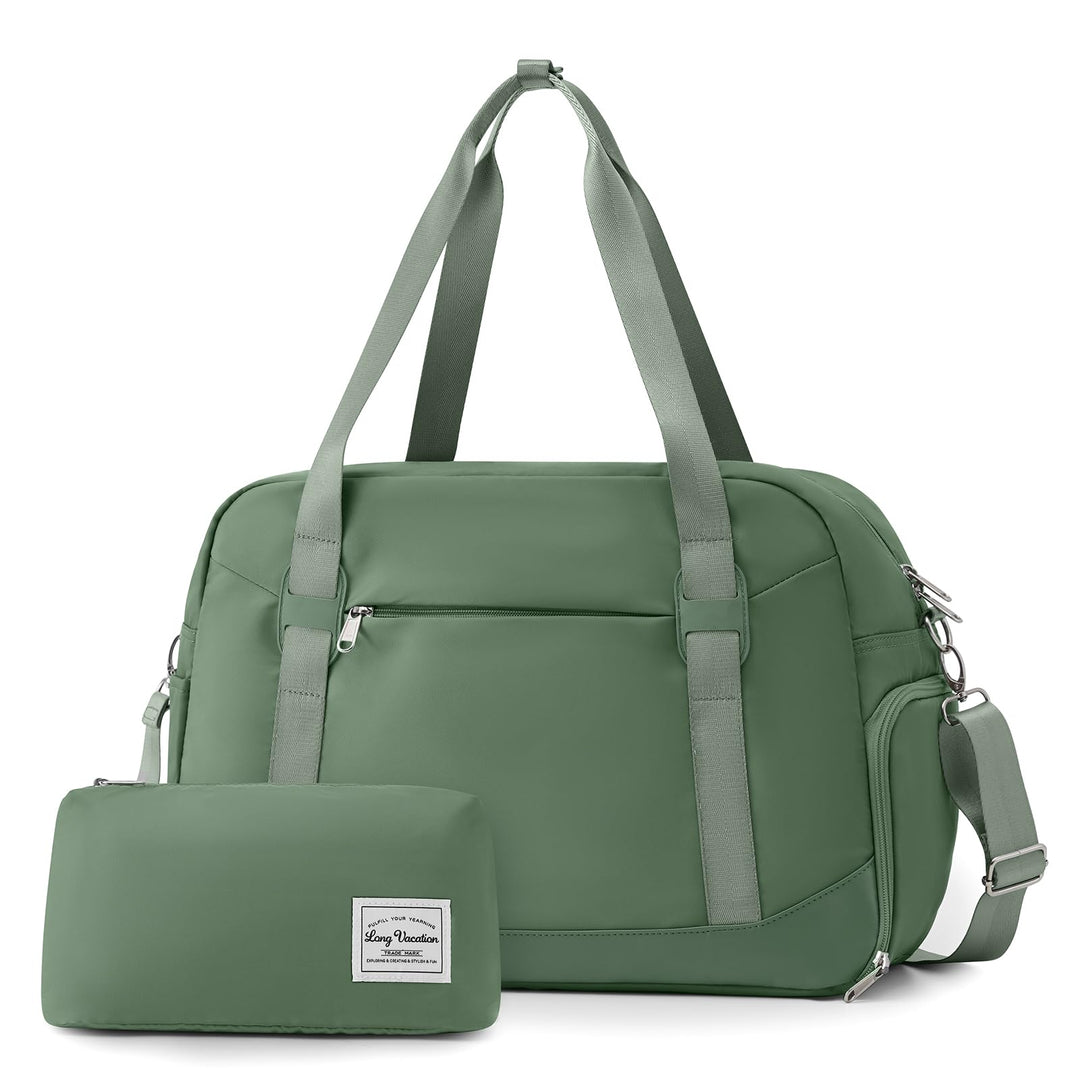 LONG VACATION Women's Travel Duffel Bag with Toiletry Bag, Sports Gym Bag Weekendeer Carry-on Tote with Shoe Compartment and Wet Pocket, Yoga Bag Fit 15.6inch Laptop (OLIVE GREEN, 18-inch)