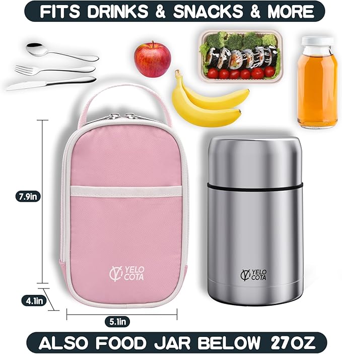 Mini Thermal Bag, Snack Bag, Insulated Lunch Bag, Lunch Cooler Bags, Exact Designed for Insulated Food Jar below 27oz, Lunch Tote Bag for Girls,Women