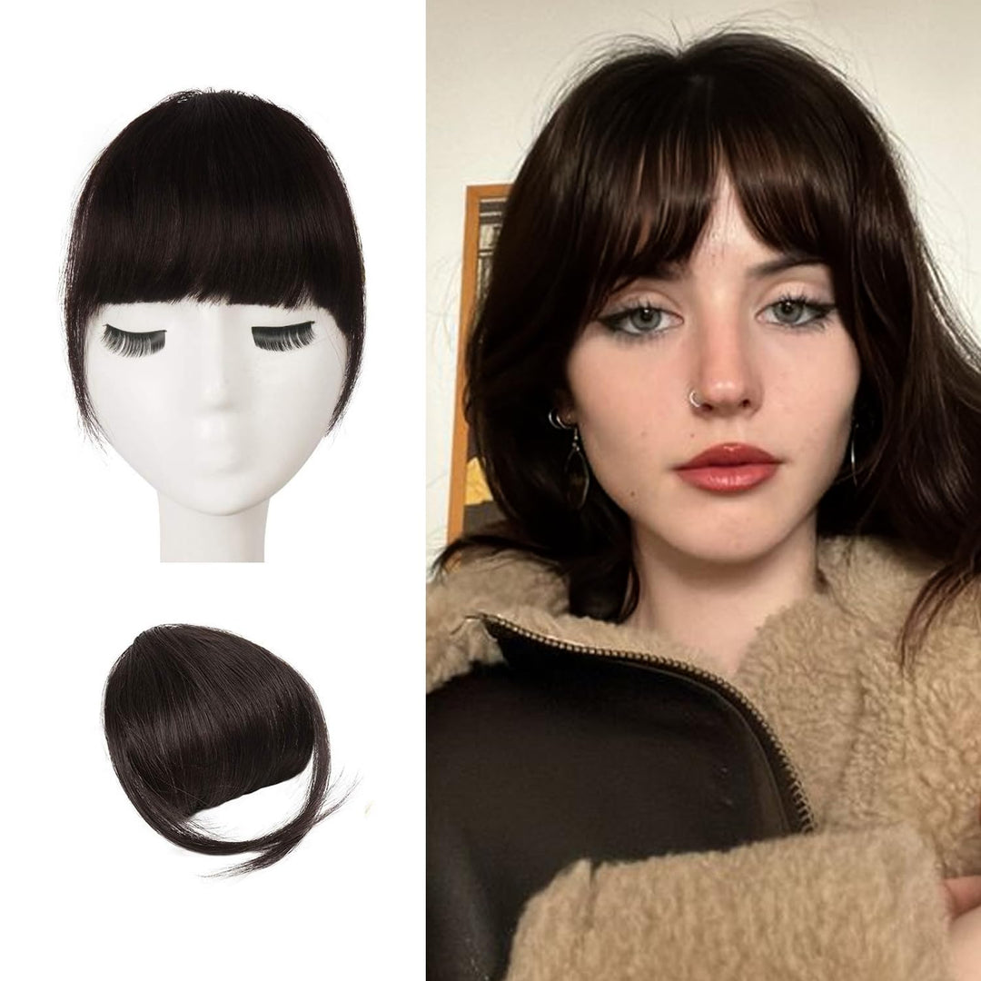 BARSDAR Clip in Bangs, Real Human Hair Bangs Clip in for Women, Thick Brown Hair Bangs with Temples, Real Hair Clip in Fringe Na
